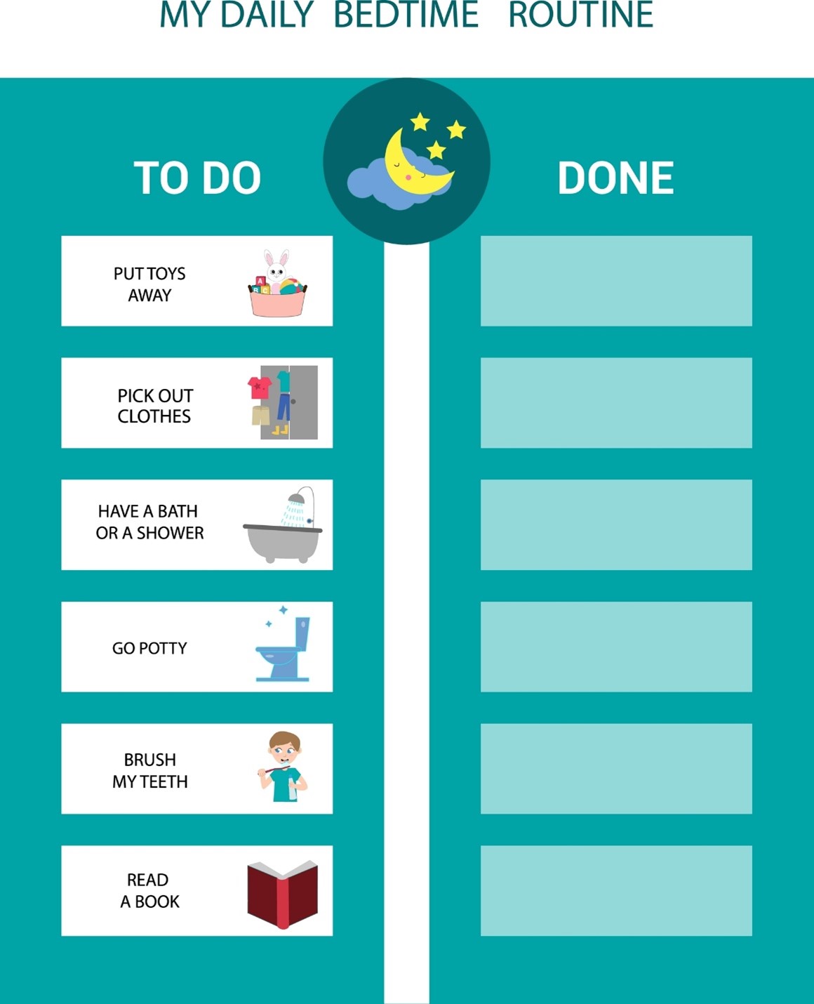 Kids daily bedtime routine chart and task list poster